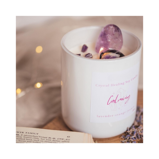 Calming Crystal Healing Candle - Wild Rose Candle Co.