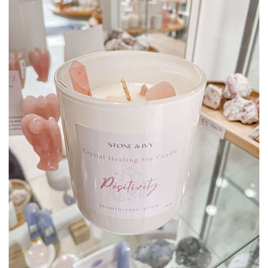 Positivity Crystal healing Candle - Wild Rose Candle Co.